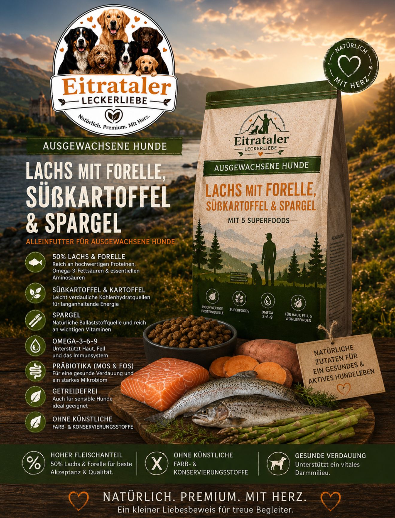 Lachs & Forelle, feiner Süßkartoffel und zartem Spargel