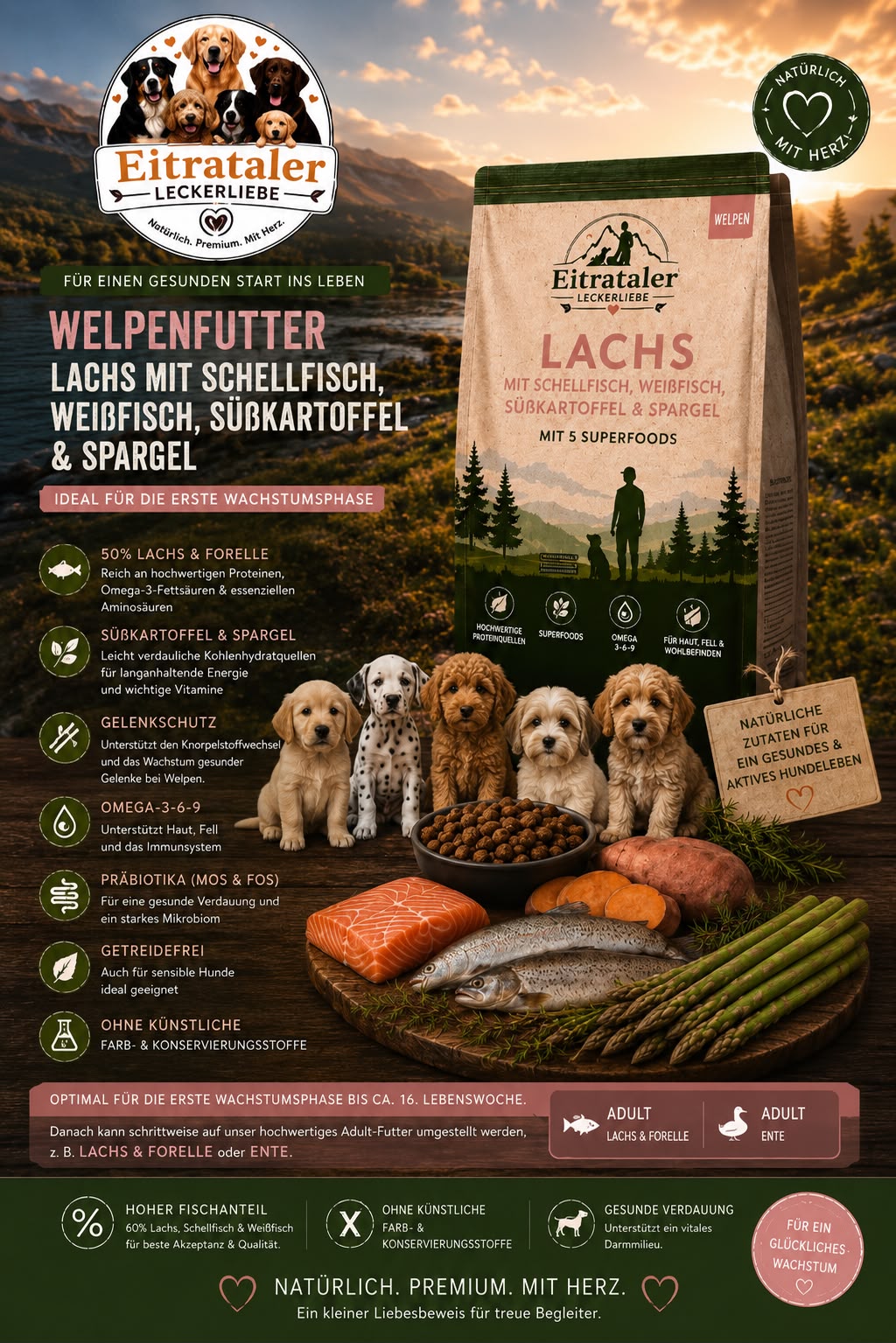 Welpenfutter - Kleine Seefahrer Ahoi! - Lachs, Schellfisch, Weißfisch, Spargel & Süßkartoffel